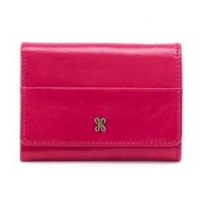 HOBO Jill Mini Trifold Wallet in Polished Leather - Fuchsia